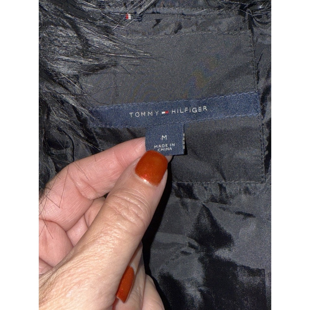 Tommy Hilfiger Black Long Puffer Jacket With Removable Faux Fur Collar Side Zips - Picture 7 of 12